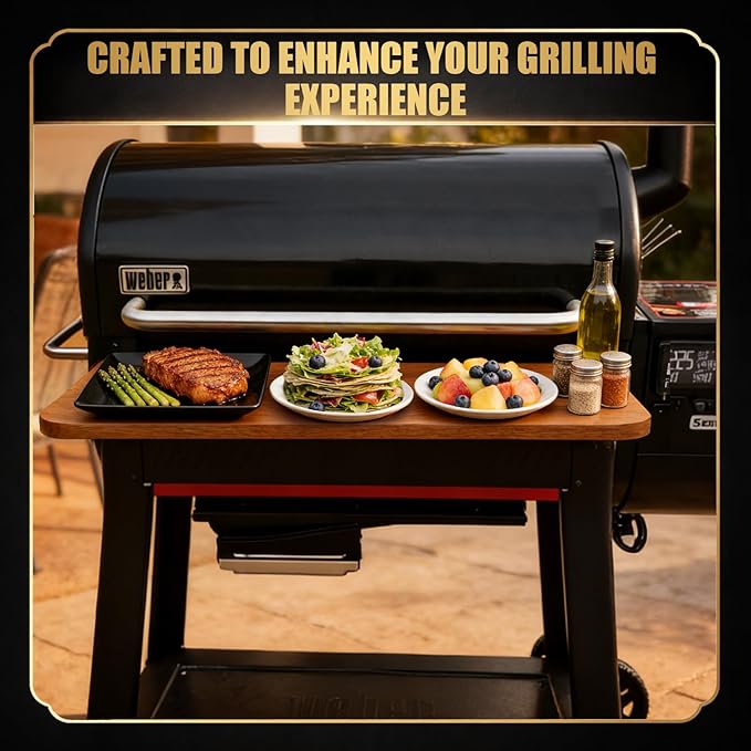 QuliMetal Foldable Front Shelf for Weber Searwood XL 600, 34.80" Grill Front Table, BBQ Prep Shelf Accessory, Quality Steel Front Shelf
