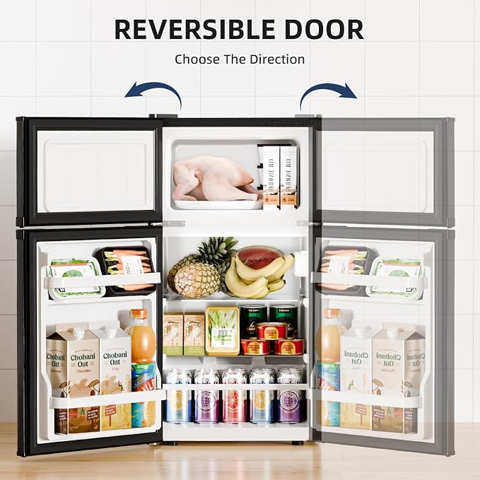 Antarctic Star Compact Mini Fridge with Freezer,Double Door with Adjustable Thermostat,Small Fridge Removable Shelves for Dorm/Office,2.5 Cu.Ft,Black