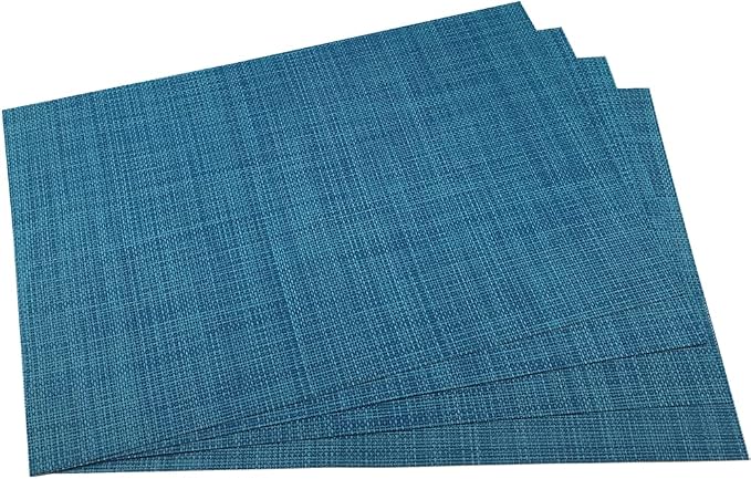 WAZAIGUR Placemats Easy to Clean Crisscross Woven Vinyl Place Mats Durable Non-Slip Heat Resistant Table Mats Placemats for Kitchen Table Set of 4,Blue