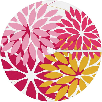 Round Tablecloth with Umbrella Hole and Zipper Elastic Fitted Table Cloth 36"-44" Oil-Proof Waterproof Patio Table Cover for Outdoor Picnic Party, Spring Summer Geometric Elegant Pink Yellow