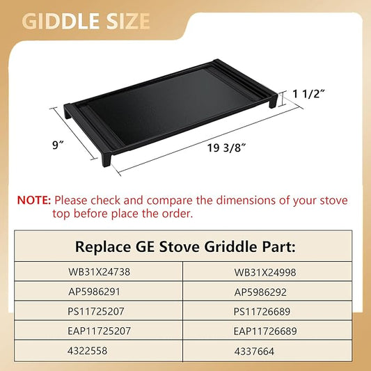 UPGRADED Cast Iron Griddle for GE Gas Stove Griddle Replacement Parts WB31x24738 JGB700SEJ4SS JGSS66SEL3SS Pan Stove Top Electric Stovetop
