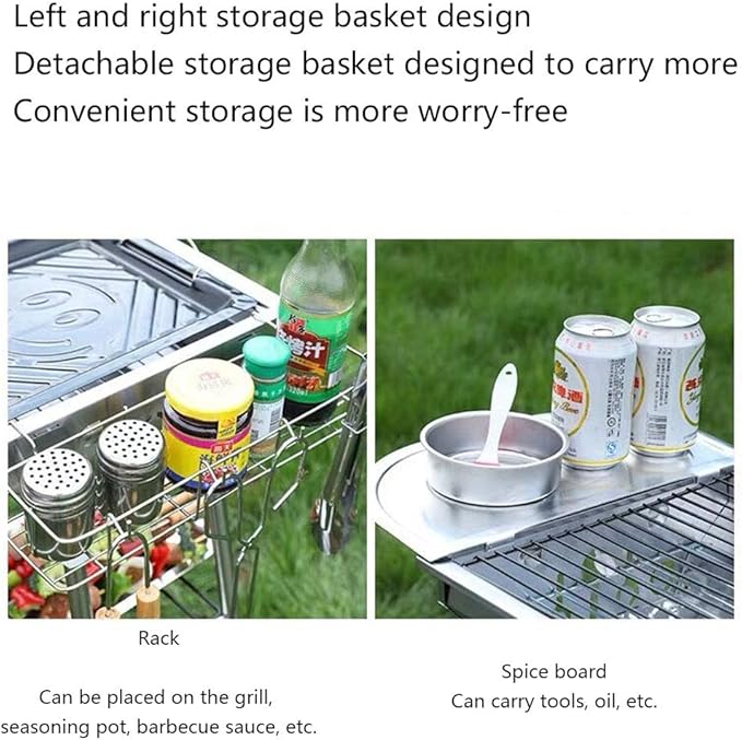 Charcoal Barbecue Grill Portable BBQ Grill Stainless Steel Folding BBQ Camping Grill for Outdoor Grilling Hiking Picnics Cooking Tailgating Backpacking Party,Checkered Iron mesh