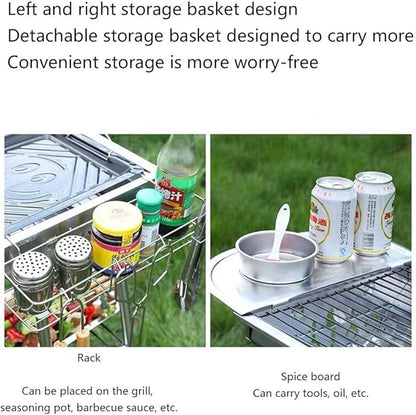 Charcoal Barbecue Grill Portable BBQ Grill Stainless Steel Folding BBQ Camping Grill for Outdoor Grilling Hiking Picnics Cooking Tailgating Backpacking Party,Checkered Iron mesh