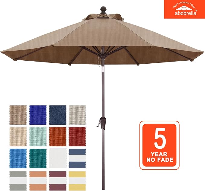 ABCCANOPY OLEFIN® 5-Year No Fading 9FT Outdoor Patio Umbrella(Desert) | Fade & UV Resistant Fabric,8 Fiberglass Ribs，Wind Vent，Crank Lift & Tilt,Outdoor Table Umbrella for Deck,Backyard,Yard