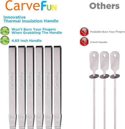 Innovative Thermal Insulation Handle BBQ Skewers Set - 6 Stainless Steel Wide BBQ Kebob Sticks For Grill - Flat Metal With 1 Food Remover Bar - 16.7' Inch Metal Kabob Skewers