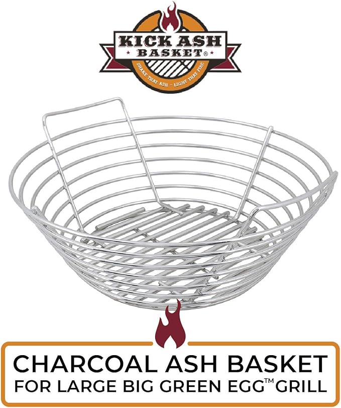Kick Ash Basket Stainless Steel Charcoal Ash Basket, Fits Big Green Egg Grill, Large - Designed in Wisconsin