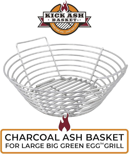 Kick Ash Basket Stainless Steel Charcoal Ash Basket, Fits Big Green Egg Grill, Large - Designed in Wisconsin