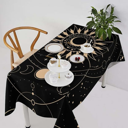 Vintage Tarot Moon Sun Tablecloth Moon Phase Star Galaxy Space Esoteric Astrology Table Cloth Water Resistant Wipeable Table Cover for Farmhouse Picnic Party Holiday Kitchen Dinner Table 55"x55"