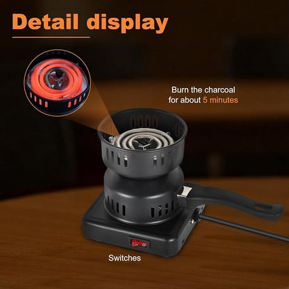 Electric Charcoal Burner 500W Electric Stove Starter for Hookah | For Hookah，100CM Power Cable，black，All copper wire