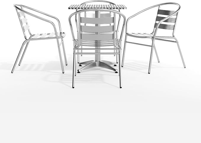 Flash Furniture 23.5 in Aluminum Square Bistro Table with 4 Chairs | Indoor/Outdoor Use, Slat Back, Slat Back Chairs