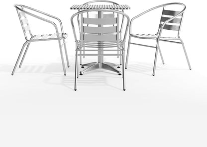 Flash Furniture 23.5 in Aluminum Square Bistro Table with 4 Chairs | Indoor/Outdoor Use, Slat Back, Slat Back Chairs