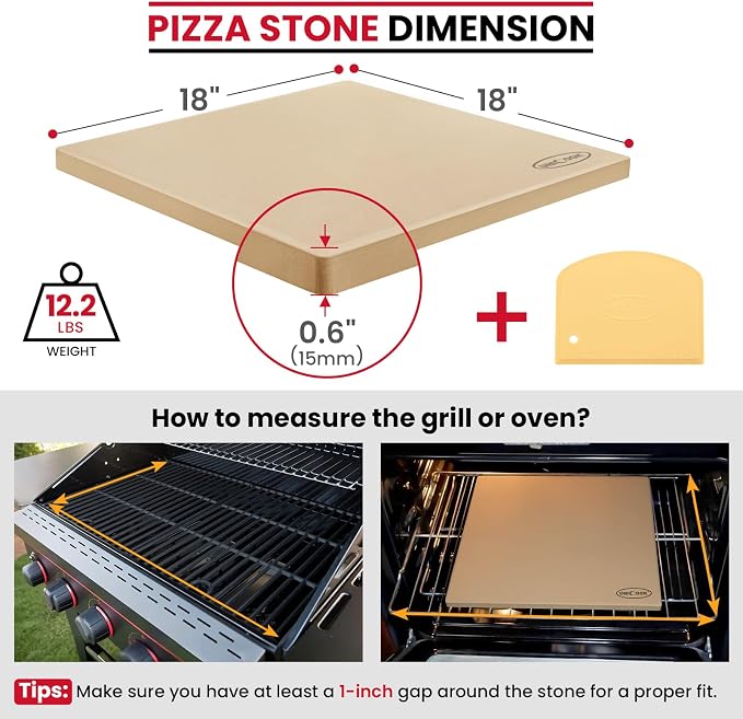 Unicook Extra Large Pizza Stone 18 Inch, Square Baking Stone for Oven and Grill, Heavy Duty Bread Pizza Pan, Thermal Shock Resistant Cooking Stoneware