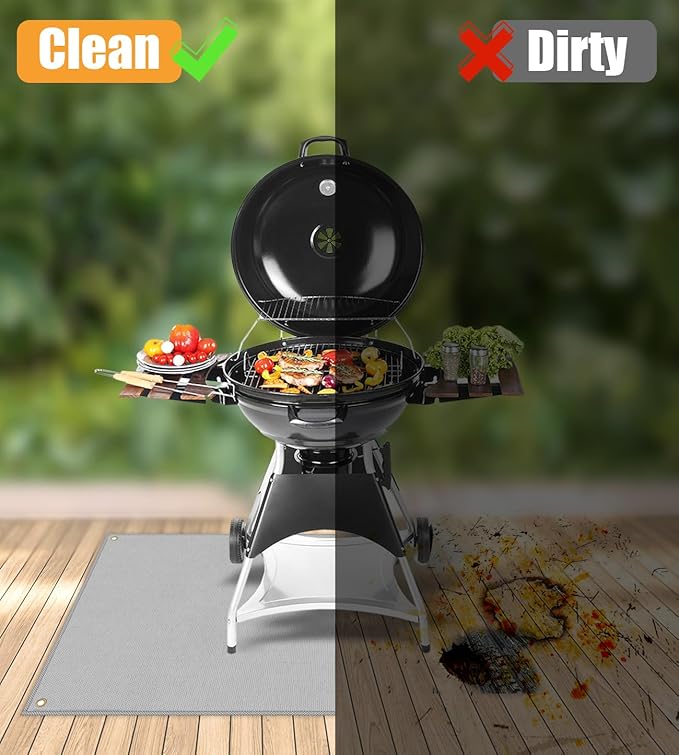 Grill Mats for Outdoor Grill Compatible with Blackstone 28 & 36in to Protect Deck and Patio, Fireproof BBQ Mat, Griddle Accessories Compatible with Blackstone Griddle, 60x48x0.04in, Grey