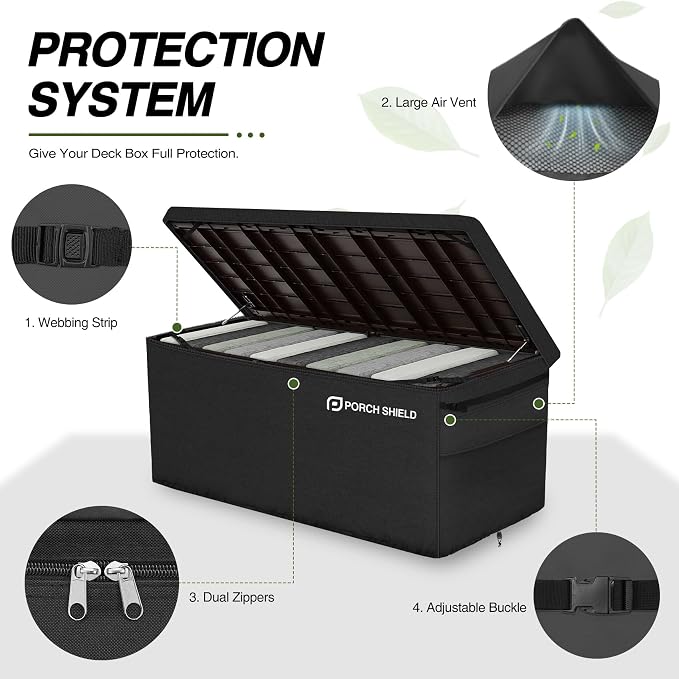 Porch Shield Patio Deck Box Storage Cover - 600D Outdoor Waterproof Tear Resistant Rectangular Fire Pit Table Covers 62 x 29 x 28 inches（Top Zipper, Black）
