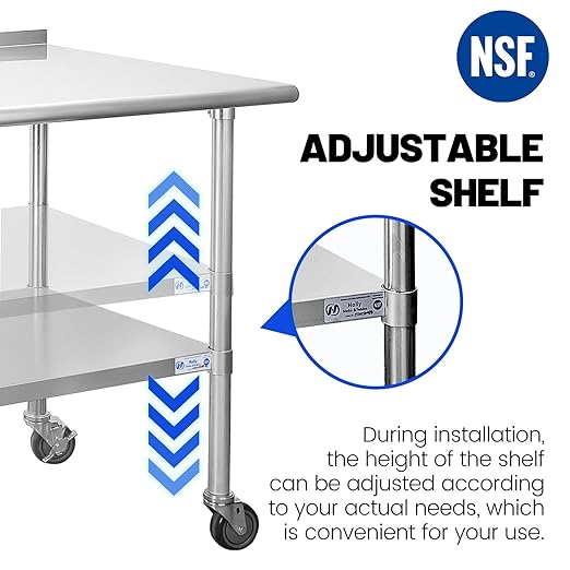 HALLY SINKS & TABLES H Stainless Steel Table for Prep & Work 24 x 72 Inches with Caster Wheels, NSF Commercial Heavy Duty Table with Undershelf and Backsplash for Restaurant, Home and Hotel