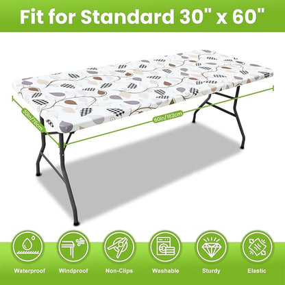 Smiry Spandex Fitted Tablecloth for 5 Foot Rectangle Tables, Washable Picnic Table Cover with Elastic, Stretch Reusable Table Cloth for Outdoor, Camping, Dining & Kitchen (Leaves, 30"x60")