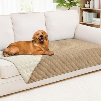 Smiry Waterproof Reversible Pet Couch Covers for Dogs | Pet Friendly, Soft Fabric, Washable Sofa Furniture Protector for Dogs Cat Kids, Checkered (40"x90", Camel/Beige)
