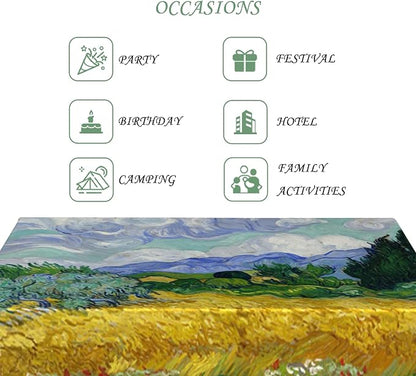 70x120 Inch Van GOG Rectangle Tablecloth Wheat Field with Cypresses Table Cloth Oil Painting Washable Table Cover for Dining Garden Atelier BBQ Home Decor