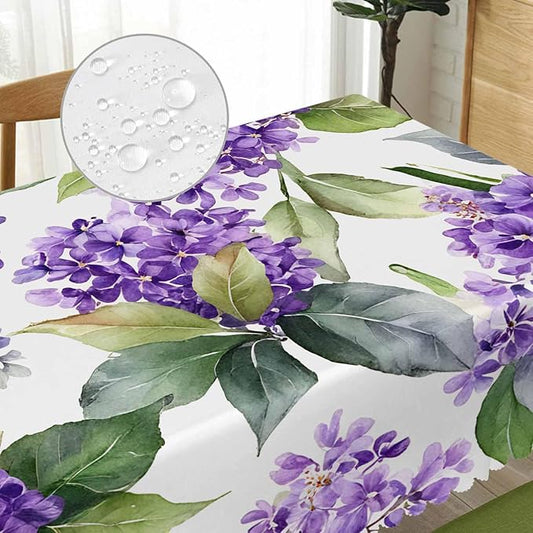 Violet Tablecloth for Rectangle Tables, 52"X70", Watercolor Violet Flowers, Purple, Picnic Table Cover, Indoor/Outdoor, Stain & Wrinkle Resistant