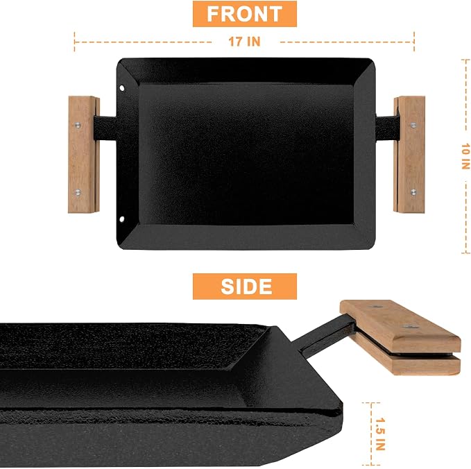 17 Inch Pre-Seasoned Carbon Steel Griddle for Stoves and BBQ Grills | Universal Flat Top Grill Plate with Anti-Scald Wood Handle, for Double Burner, Induction, Gas and Charcoal Grills