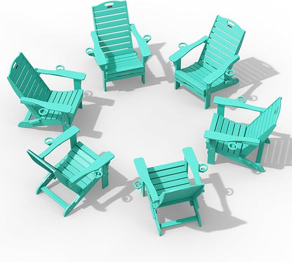 Adjustable Adirondack Chairs Set of 6 with Retractable Ottoman, HDPE Folding Adirondack Chair with Cup Holders, Weather Resistant for Backyard, Poolside & Fire Pit (Lake Blue)