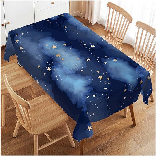 Swono Decorative Rectangle Table Cloth Stars Galaxy, Blue Cosmos Sky Galaxy Universe Space Polyester Tablecloth Kitchen Table Cover for Dining BBQ Picnic Coffee Table 50x72, 4-6 Seats