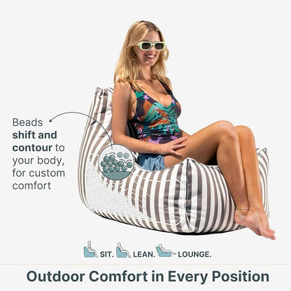 Jaxx Juniper Outdoor Bean Bag Patio Chair & Poolside Lounge, Taupe Striped