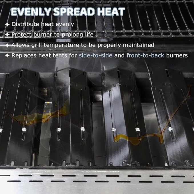 Universal Porcelain Steel Adjustable Grill Heat Plates Heat Tents Heat Shields Grill Burner Cover,Compatible with Charbroil, Nexgrill, Brinkmann, Dyna Glo etc.,Extends from 11.75" up to 21" L,5 Pack