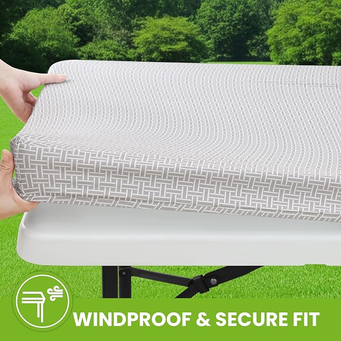 Smiry Spandex Fitted Tablecloth for 6 Foot Rectangle Tables, Washable Picnic Table Cover with Elastic, Stretch Reusable Table Cloth for Outdoor, Camping, Dining & Kitchen (Woven, 30"x72")