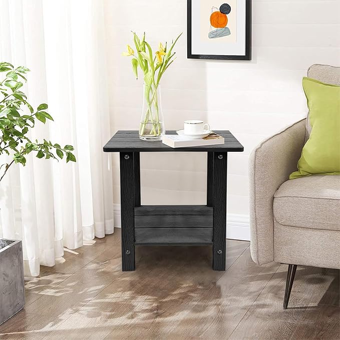 Outdoor Side Table, Weather Resistant Double Small Adirondack Side Table, Outdoor Indoor End Table for Chair, 17" Patio Table for Pool, Deck and Porch, Black (Item2, Black)