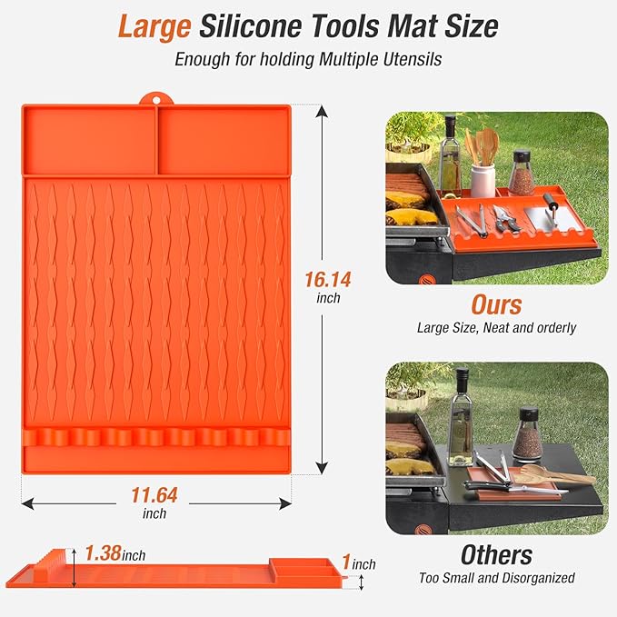 Silicone Grill Mat Compatible with Blackstone - Large Silicone Griddle Tools Heat Resistant Spatula Mat Non-Slip Outdoor BBQ Utensil Holder Blacktone Griddle Accessories for Kitchen Cooking Counter