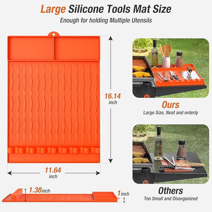 Silicone Grill Mat Compatible with Blackstone - Large Silicone Griddle Tools Heat Resistant Spatula Mat Non-Slip Outdoor BBQ Utensil Holder Blacktone Griddle Accessories for Kitchen Cooking Counter