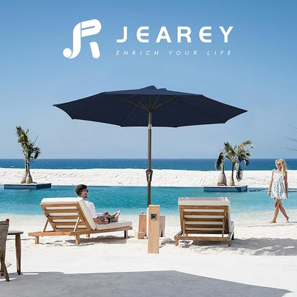JEAREY 9FT Outdoor Patio Umbrella, Market Umbrella, Deep Blue | Outdoor Table Umbrellas with 8 Sturdy， Tilt & Crank UV Protection Waterproof for Garden, Deck, Backyard, Pool