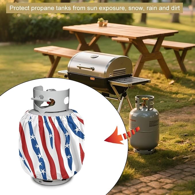 Propane Tank Cover 20lb Outdoor Heavy Duty Waterproof Windproof Gas Tank Cylinder Cover with Elastic Brand, Dress up Your Gas Grilll, White Red Blue