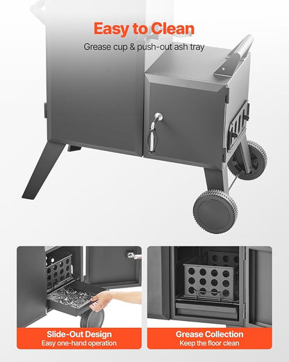 VEVOR Charcoal Offset Smoker, Heavy-Duty Steel BBQ Offset Smoker with Side Firebox, Movable Outdoor Barbecue Smokers with 6 Adjustable Grates, Thermometer & Air Vents for Backyard Patio Party Cooking