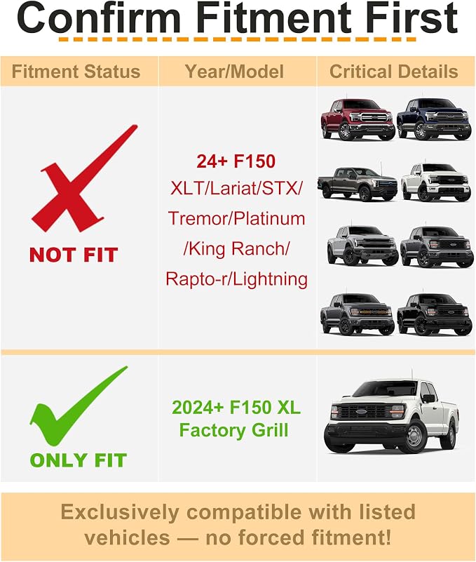 LED Grill Lights for Ford F150 2024-2026 Accessories XL Only, White | Direct-Snap F150 Front Grille Marker Lights, OEM-Style Fit, IP68 Waterproof, Raptor-Style Front-End Upgrade, Off-Road Ready