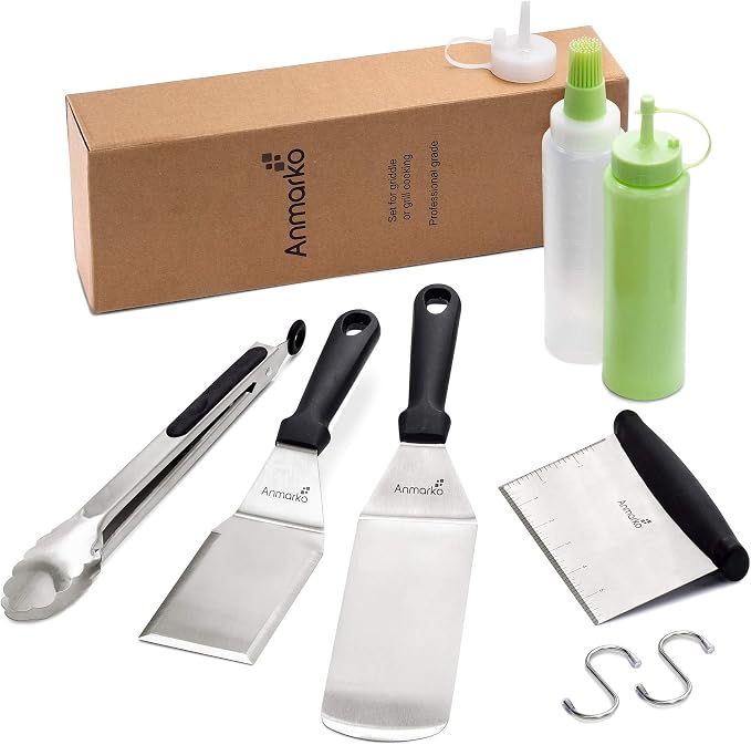 Metal Spatula Set Stainless Steel and Scraper - Professional Chef Griddle Spatulas Set of 6 - Heavy Duty Accessories Great for Cast Iron BBQ Flat Top Grill Skillet Pan