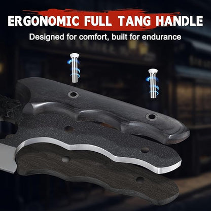 TIJERAS Butcher Knife Set For Meat Cutting, 3PCS Hand Forged Camping Knife Set With Ergonomic Handle, High Carbon Steel Meat Bone Cleaver for Kitchen Camping BBQ, Birthday Gifts for Men Women