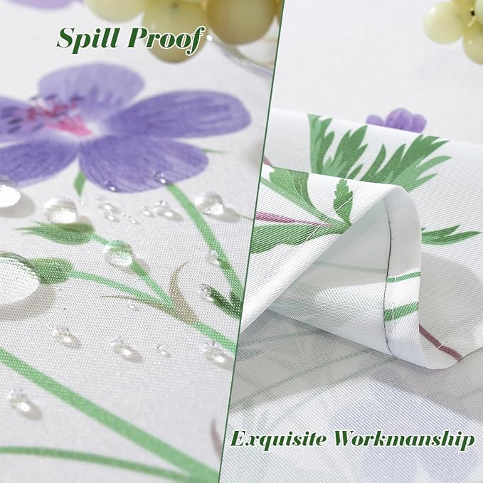 Spring Summer Outdoor Tablecloth with Umbrella Hole Rectangle 60 x 84 Inch Wildflowers Plants Floral Zippered Table Cloth, Washable Polyester Table Cover for Party, Dining, Camping, Indoor, Patio