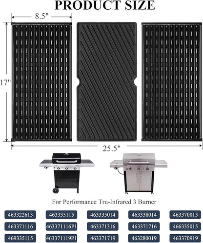 Hisencn 3-Piece Grill Grates & Emitter Plate Replacement for Char-Broil Performance TRU-Infrared 2/3 Burner Gas Grills, Fits G460-0500-W1, Porcelain Enameled Steel, 17" x 25.5"