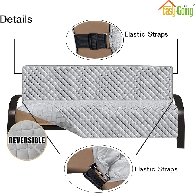 Easy-Going Reversible Couch Cover, Large Futon Sofa, Light Gray/Light Gray | Machine Washable Slipcover For Dogs, Water Resistant Furniture Mat For Living Room, Non-Slip Sofa Cover, Pet Friendly