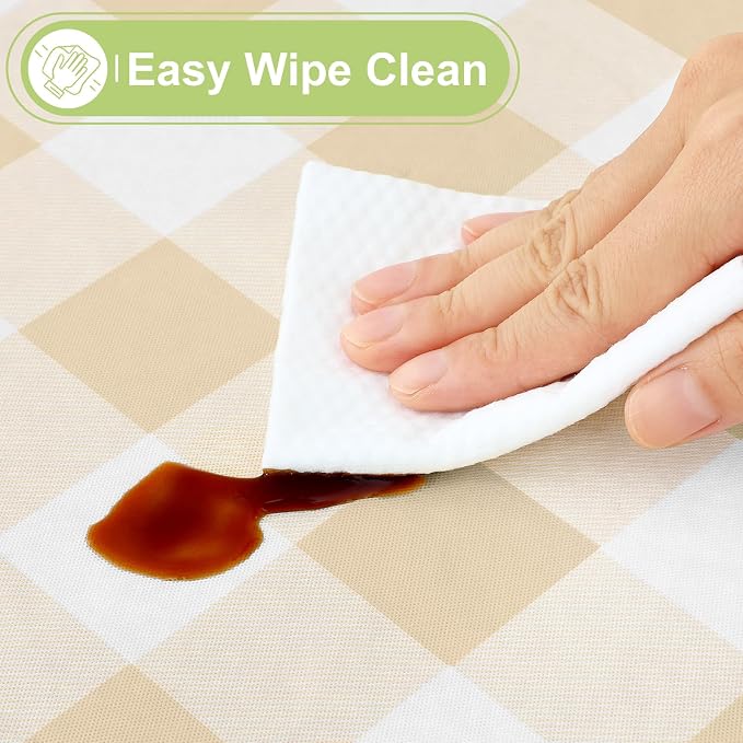 Smiry Picnic Table Cloth, Vinyl Tablecloths with Flannel Backing, 60"x60" | Waterproof Square Table Cloth, Wipeable Buffalo Plaid Table Cover for Indoor and Outdoor (White & Beige)