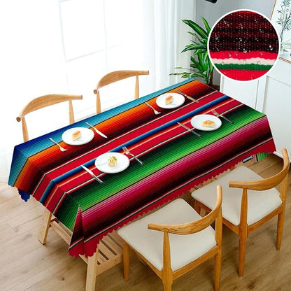 Swono Decorative Rectangle Table Cloth Mexican Style, Traditional Blankets Colorful Stripes Polyester Tablecloth Kitchen Table Cover for Dining BBQ Picnic Coffee Table 50x72, 4-6 Seats