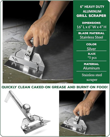 Grill Scraper Heavy Duty Griddle Scraper Set with Replacement Blades Flat Top Grill Accessories Griddle Cleaning Kit for Restaurants,Diners, Outdoor Grill Cleaning