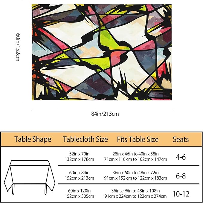 TKS MITLAN Art Graffiti Tablecloth 60x84 Inch Rectangular Abstract Colorful Irregular Geometric Creative Design Oblong Table Cloth Kitchen Table Decorations for Home Dinner Party