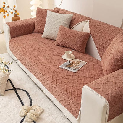 vctops Geometric Jacquard Plush Sofa Couch Covers Farmhouse Neutral Non Slip Sectional Couch Cover Soft Warm Sofa Slipcover for Dogs, Children, Pets Furniture Protector (Orange,36"x94")