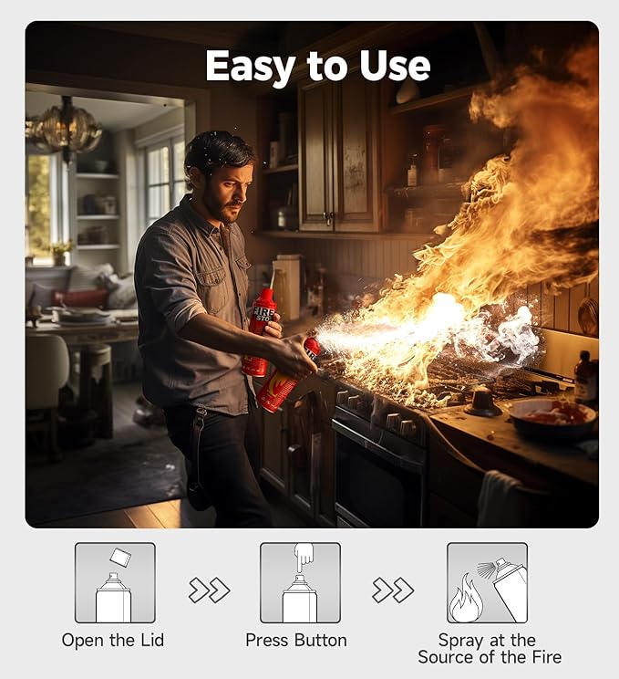 AmzBoom 3-Pack Fire Extinguisher for Home, Kitchen, Car, Camping & Electronics - ABC/K Class with Mounts - Portable, Long-Lasting.