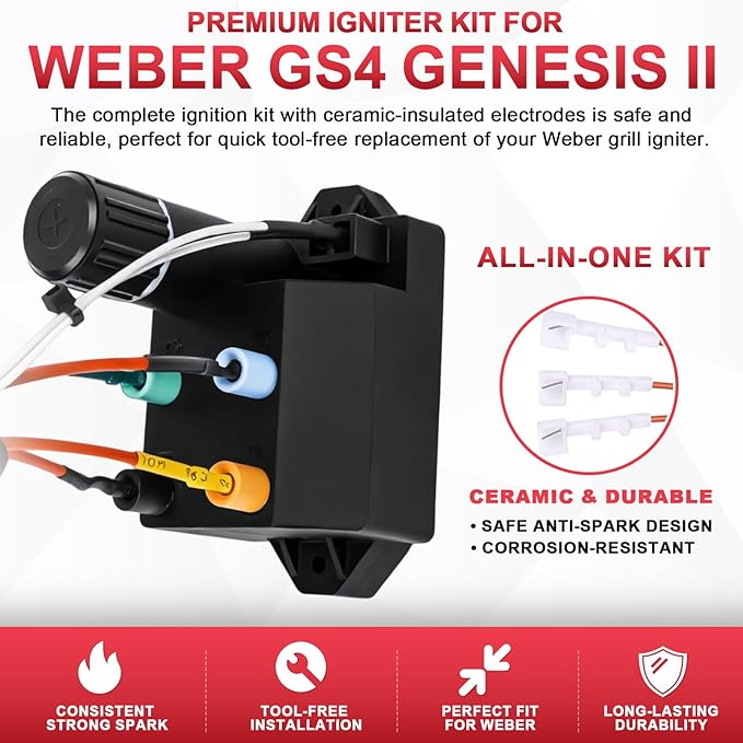 66354 Igniter Kit for Weber GS4 Genesis II Grill Parts Ignition 69308 for Weber GS4 2 E-310 Replacement, Genesis 2 E315, 2 S310, II S315, II SE-310, II SE-315, II CE-310, II CSE-315, II CSS-315 Grills