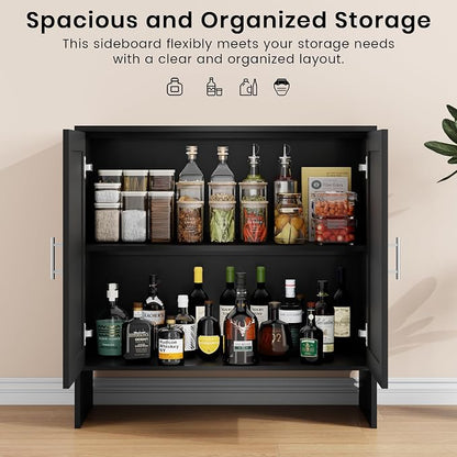 DHZ 63” Buffet Cabinet Set of 2, Accent Cabinet with Storage & Adjustable Shelf, Modern Sideboard with Black Rattan Decorated Doors, Coffee Bar Cabinet for Kitchen, Dining Room Organizer