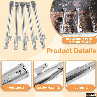 BQMAX Grill Parts for Nexgrill 5 Burner Gas Grill 720-0888 720-0888A 720-0888N, Cooking Grate, Heat Plates Shield and Burner for Nexgrill 5 Burner Replacement Parts for 720-0888 Nexgrills Part